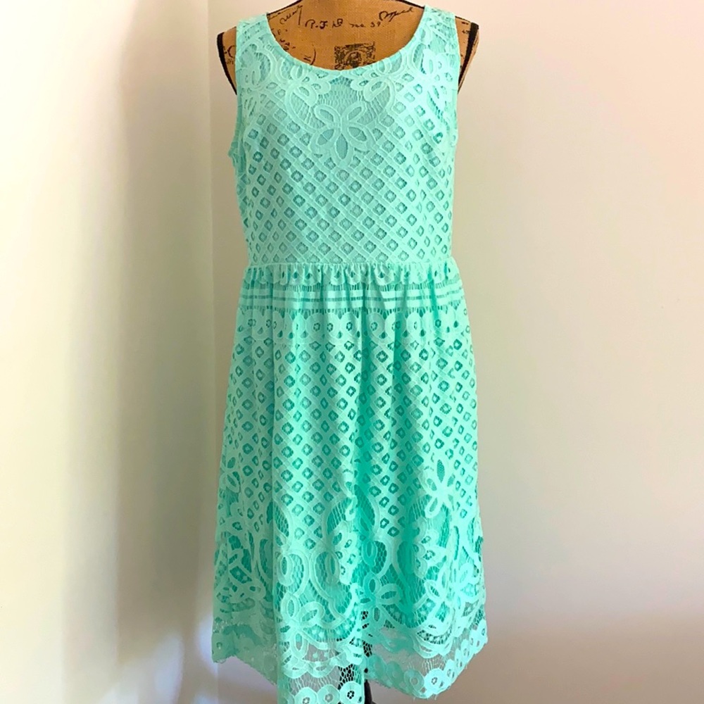 Elle Sleeveless Lace Lined Green Knee Length 10